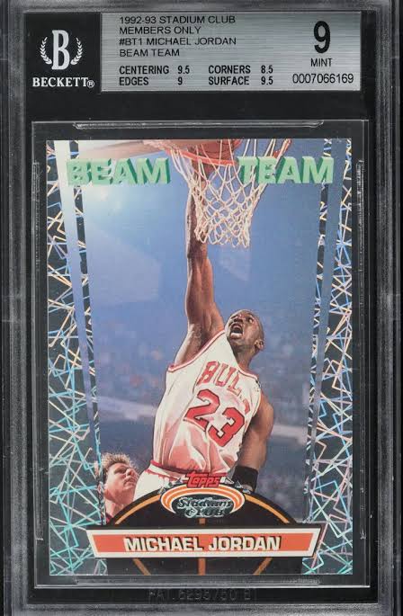 Michael Jordan Beam Team card in a graded holder, labeled 1992–93 Stadium Club Members Only